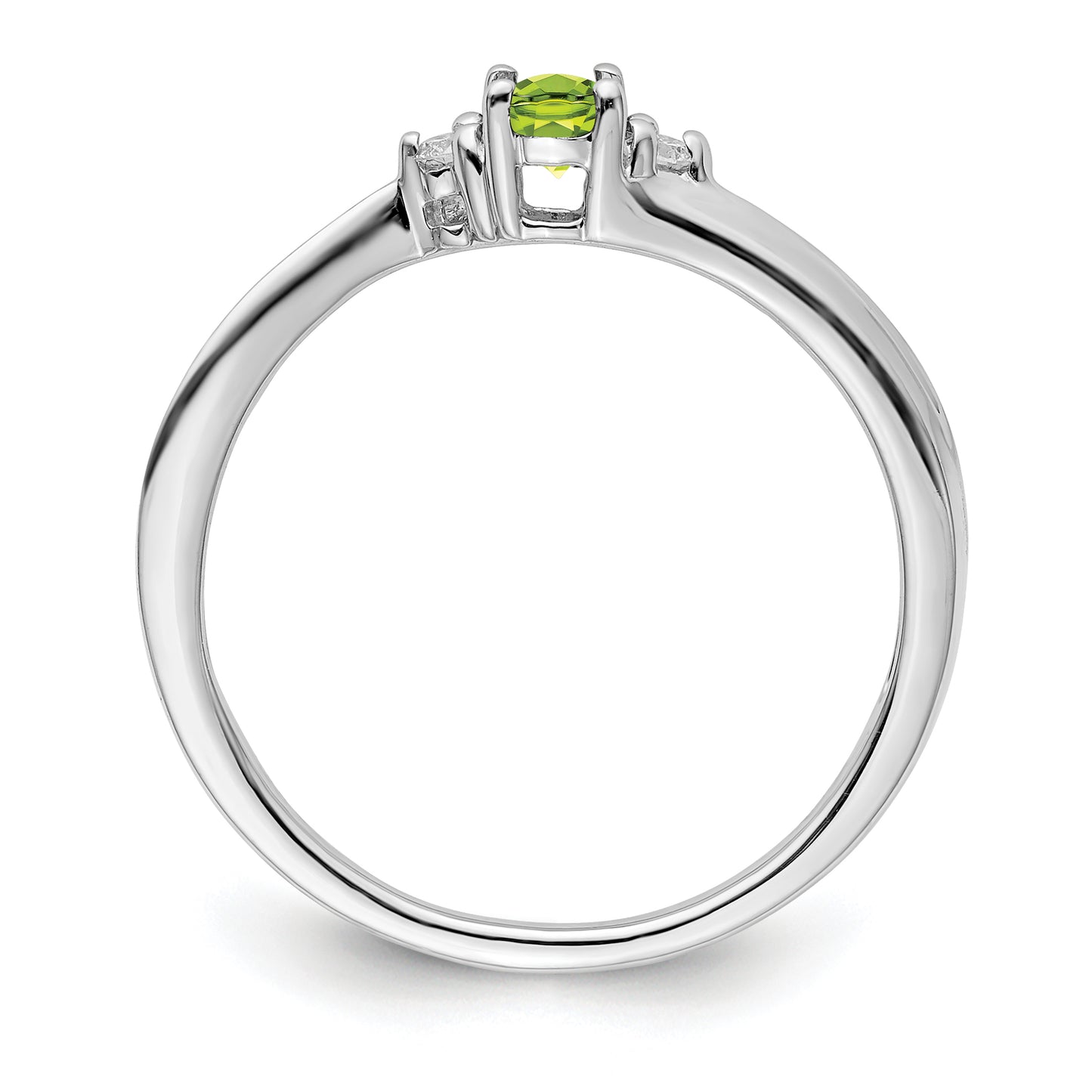 Sterling Silver Rhodium-Plated Peridot & Diamond Birthstone Ring