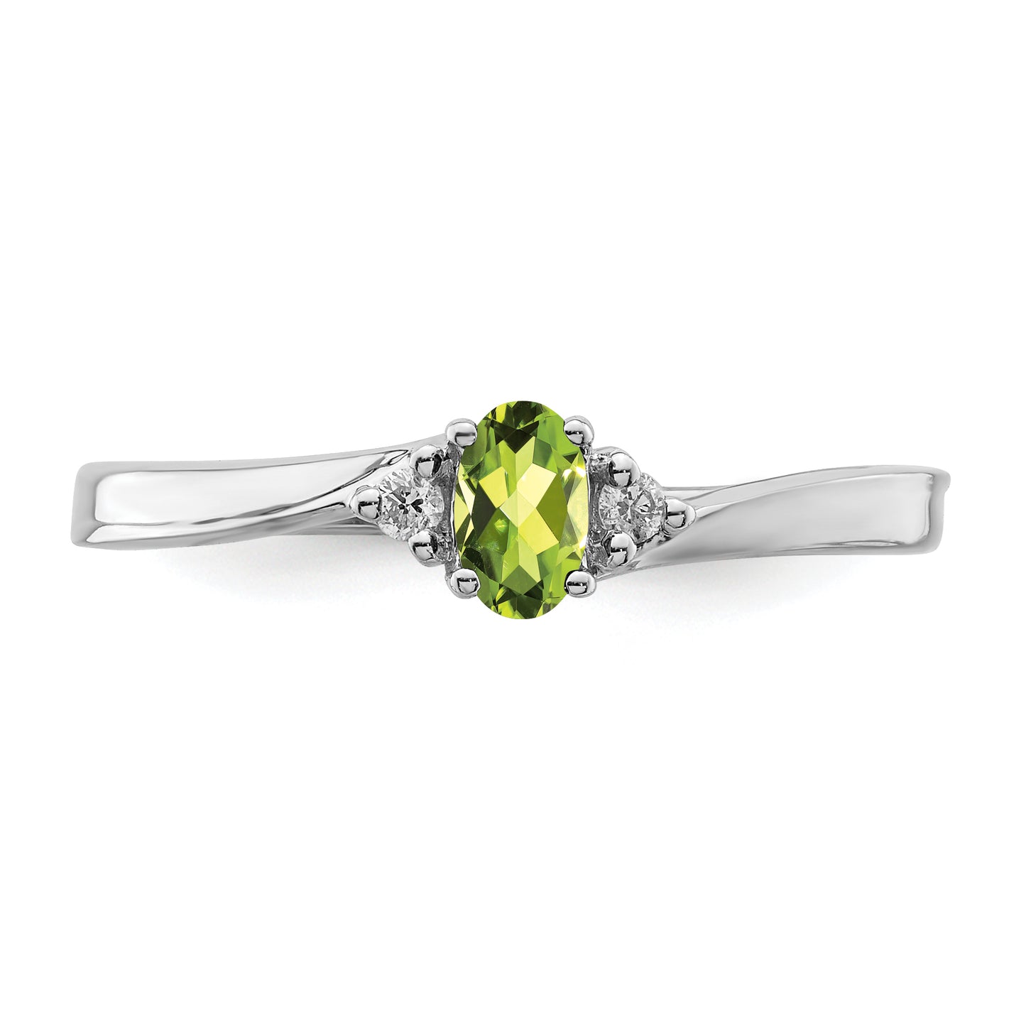 Sterling Silver Rhodium-Plated Peridot & Diamond Birthstone Ring