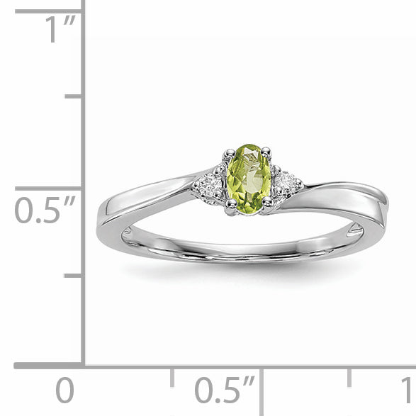 Sterling Silver Rhodium-Plated Peridot & Diamond Birthstone Ring