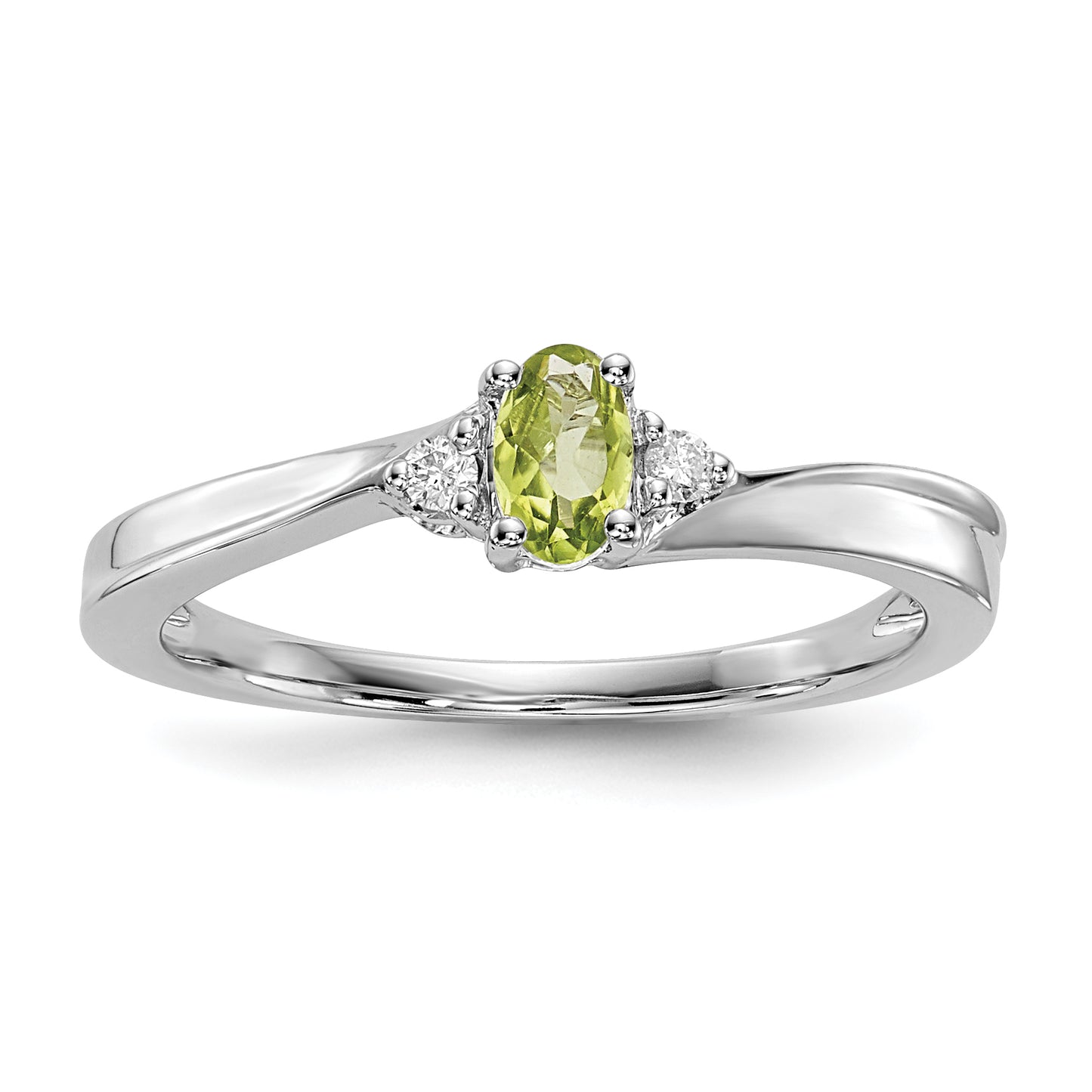 Sterling Silver Rhodium-Plated Peridot & Diamond Birthstone Ring