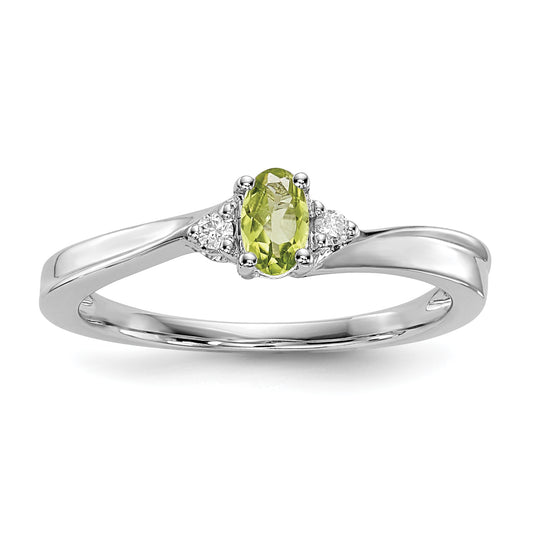 Sterling Silver Rhodium-Plated Peridot & Diamond Birthstone Ring