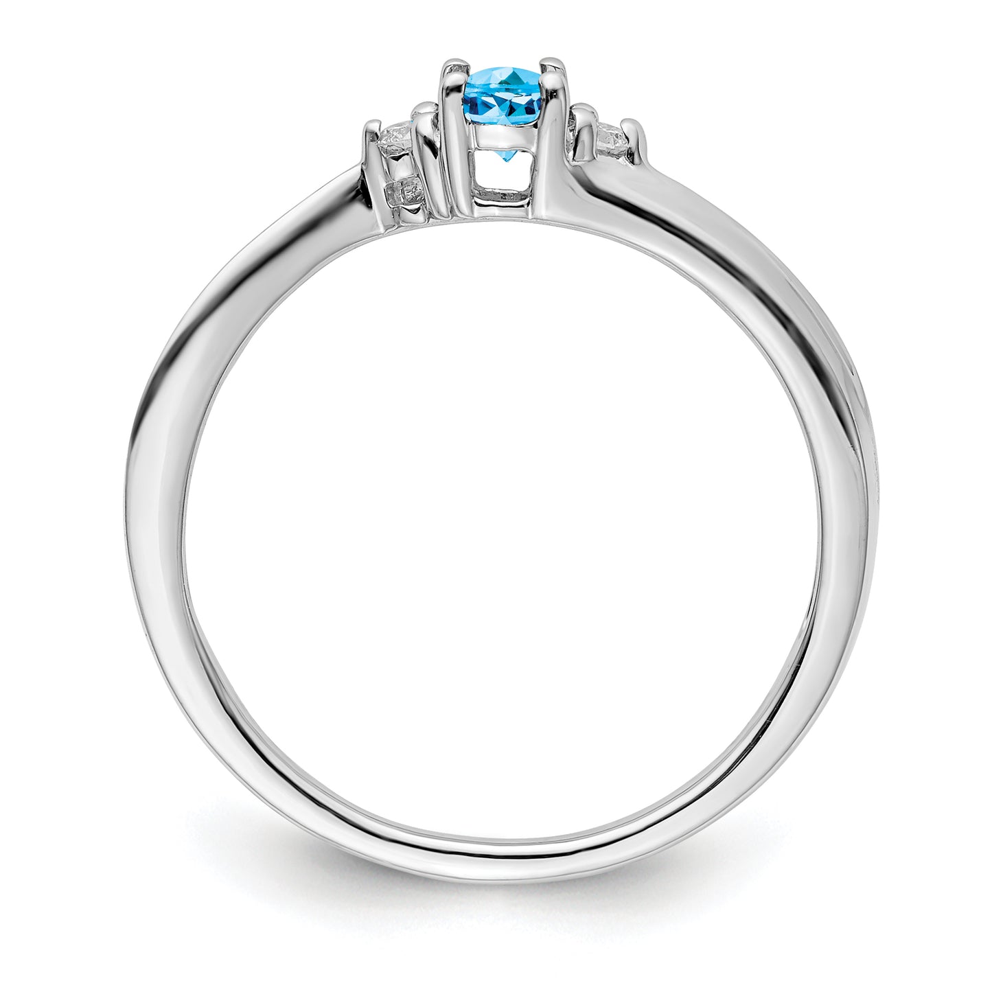 Sterling Silver Rhodium-Plated Blue Topaz/Diamond Birthstone Ring