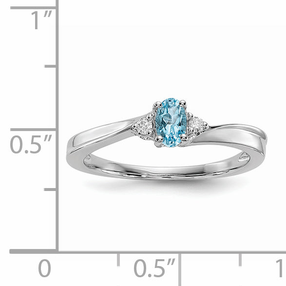 Sterling Silver Rhodium-Plated Blue Topaz/Diamond Birthstone Ring