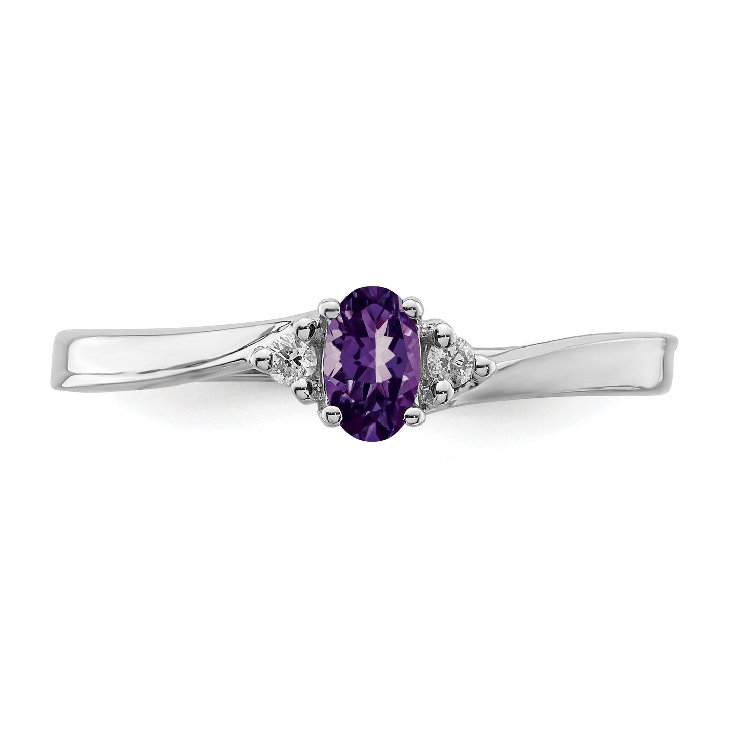 Sterling Silver Rhodium-Plated Amethyst/Diamond Birthstone Ring