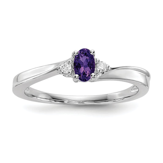 Sterling Silver Rhodium-Plated Amethyst/Diamond Birthstone Ring