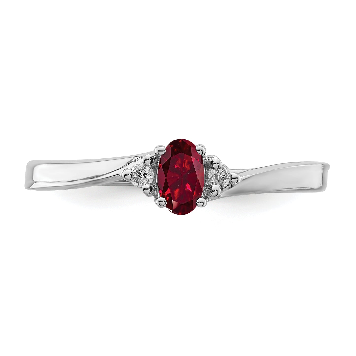 Sterling Silver Rhod-Plated Created Ruby/Diamond Birthstone Ring