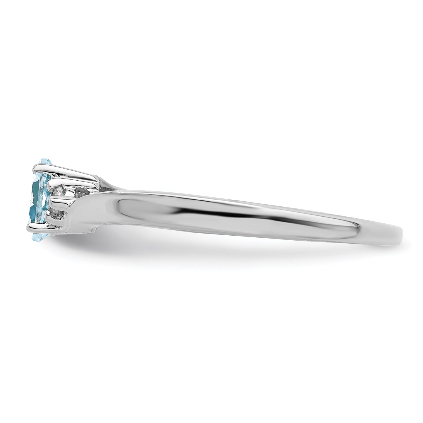 Sterling Silver Rhodium-Plated Aquamarine/Diamond Birthstone Ring