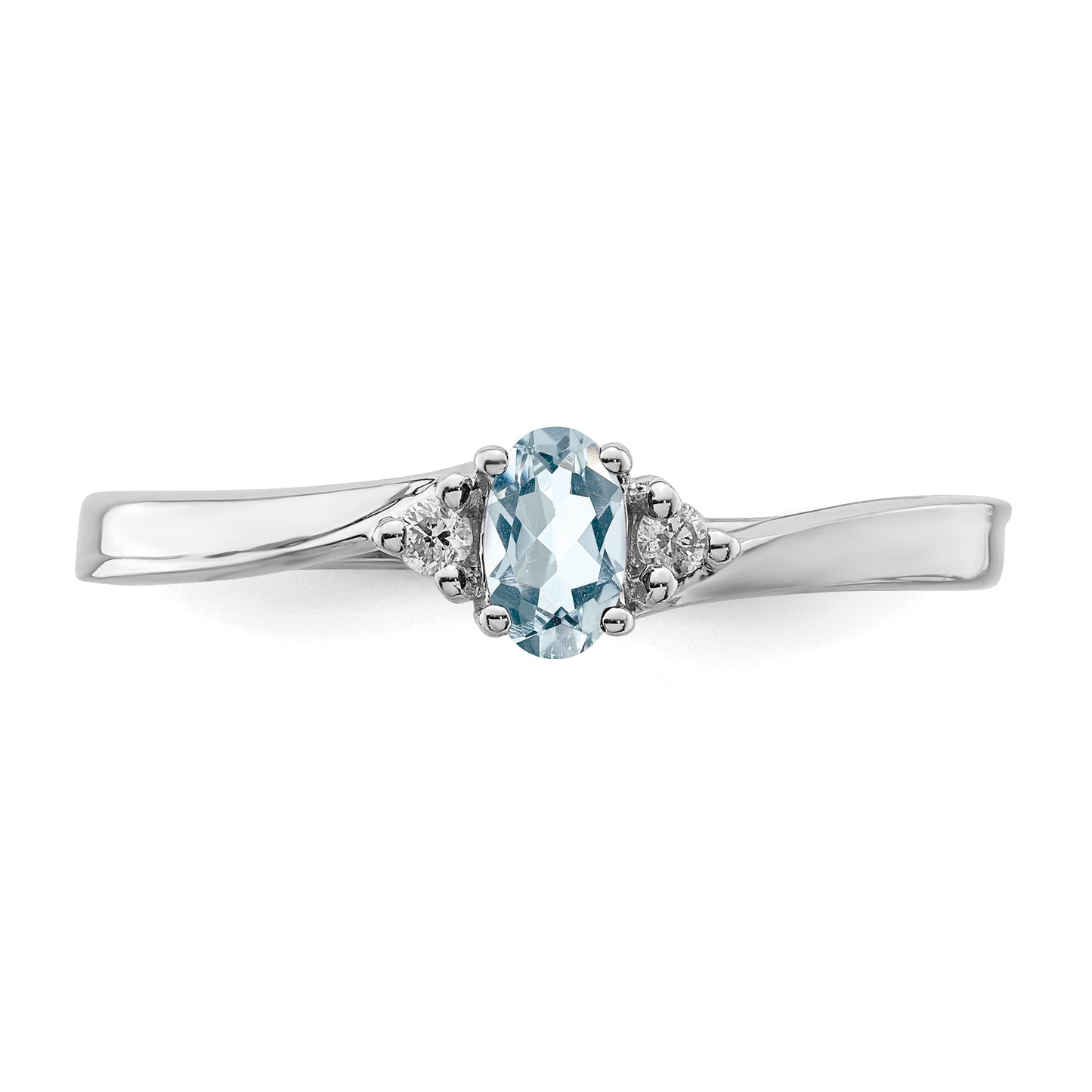 Sterling Silver Rhodium-Plated Aquamarine/Diamond Birthstone Ring