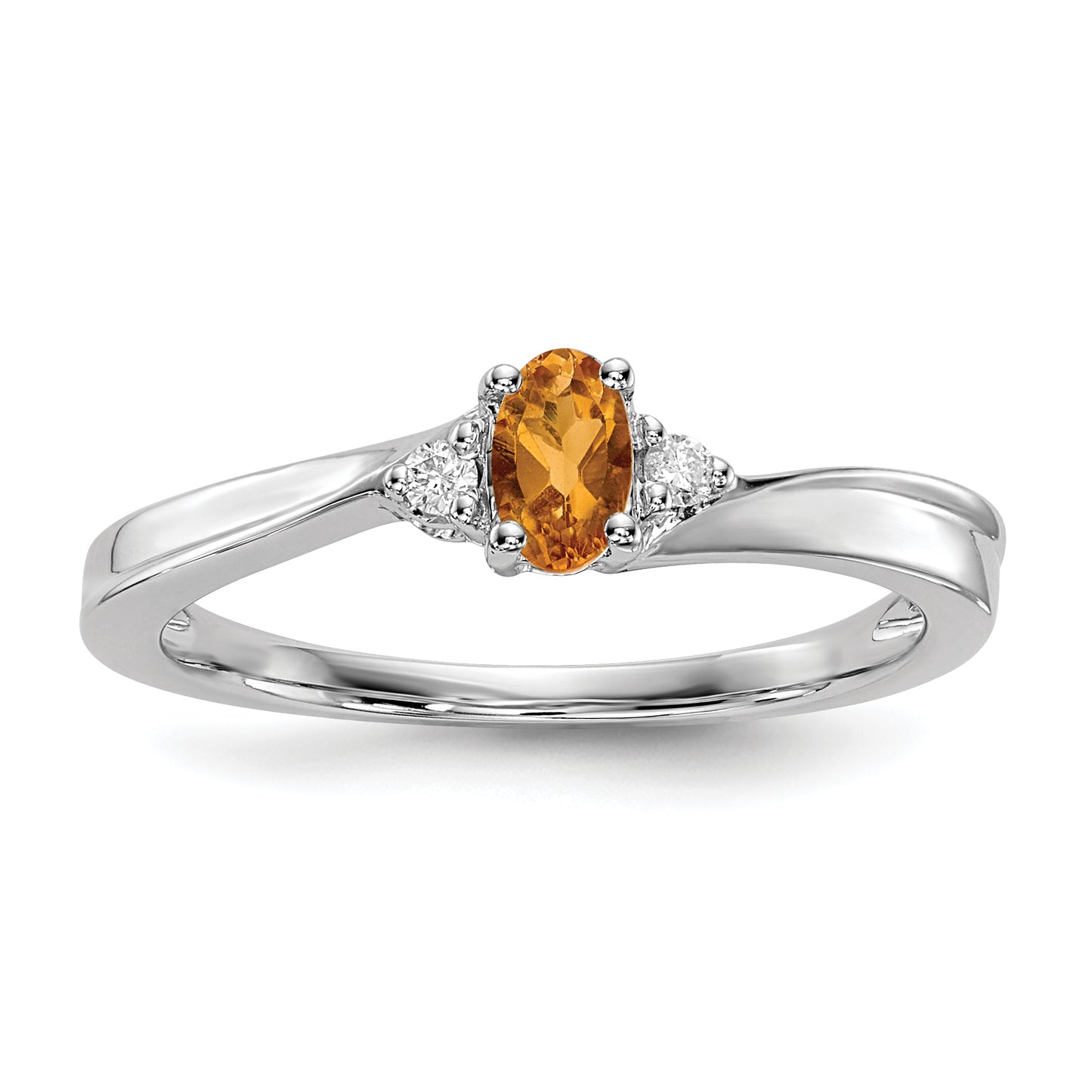 Sterling Silver Rhodium-Plated Citrine & Diamond Birthstone Ring