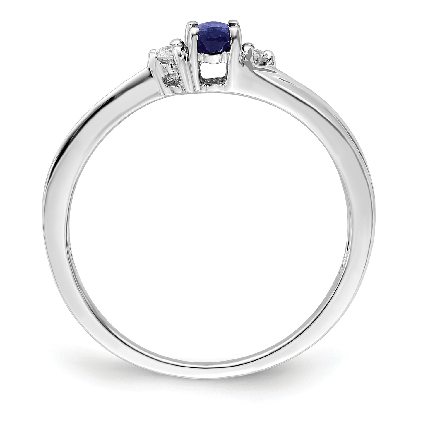 Sterling Silver Rhodium Diamond/Created Blue Sapphire Birthstone Ring