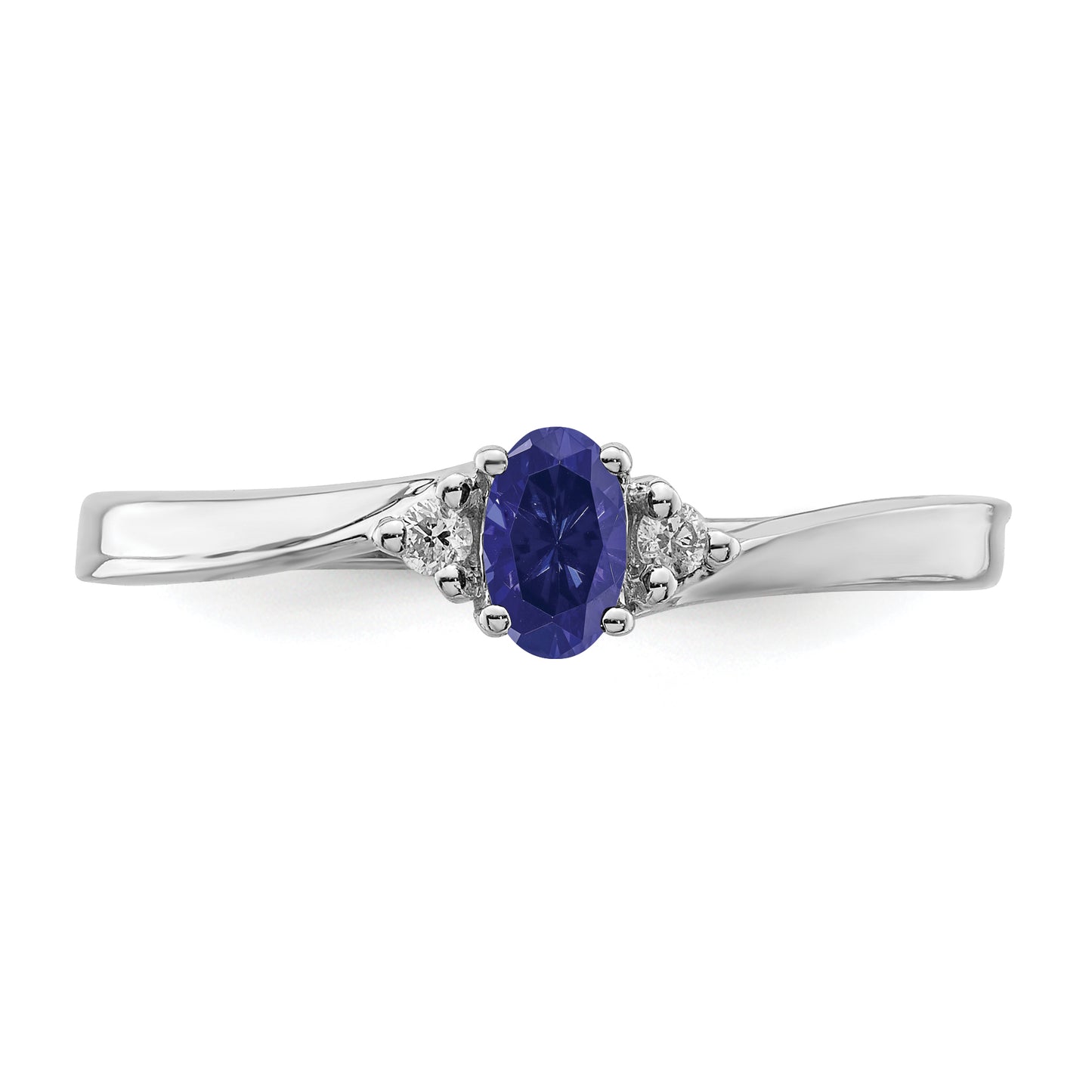 Sterling Silver Rhodium Diamond/Created Blue Sapphire Birthstone Ring