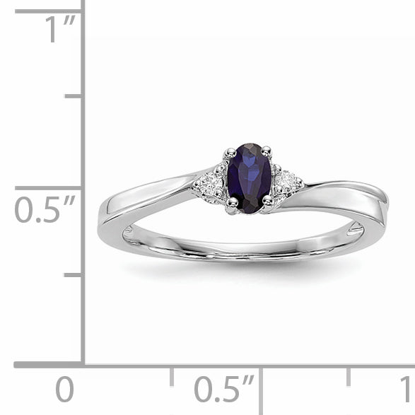 Sterling Silver Rhodium Diamond/Created Blue Sapphire Birthstone Ring