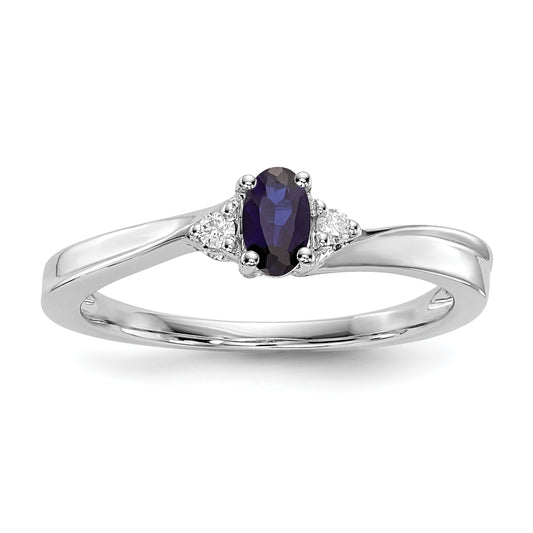 Sterling Silver Rhodium Diamond/Created Blue Sapphire Birthstone Ring