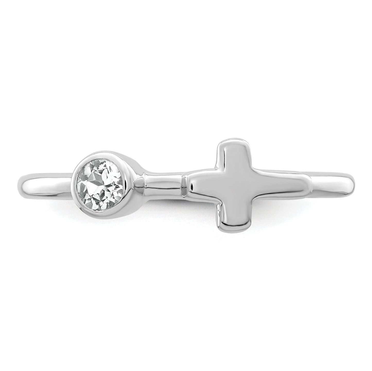 Sterling Silver Rhodium-Plated Polished Cross White Topaz Ring