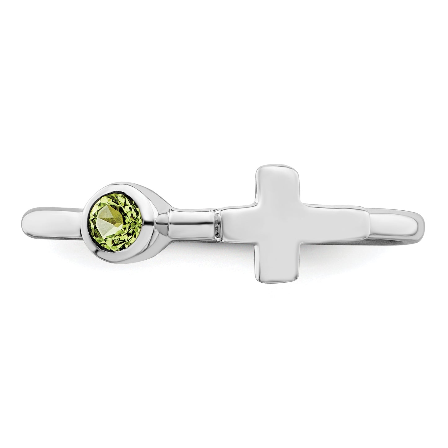 Sterling Silver Rhodium-Plated Polished Cross Peridot Ring