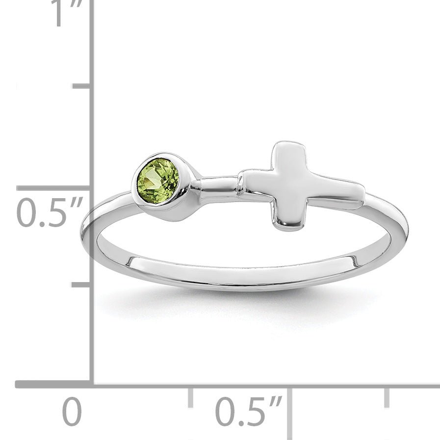 Sterling Silver Rhodium-Plated Polished Cross Peridot Ring