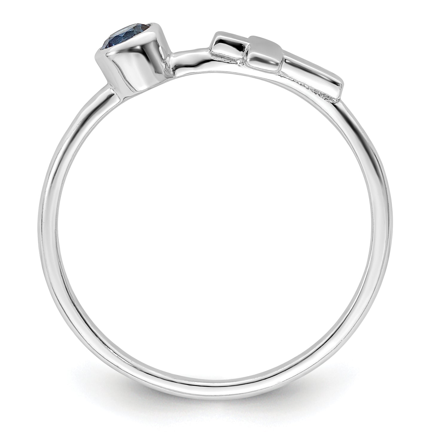 Sterling Silver Rhodium-Plated Polished Cross Lab Created Sapphire Ring