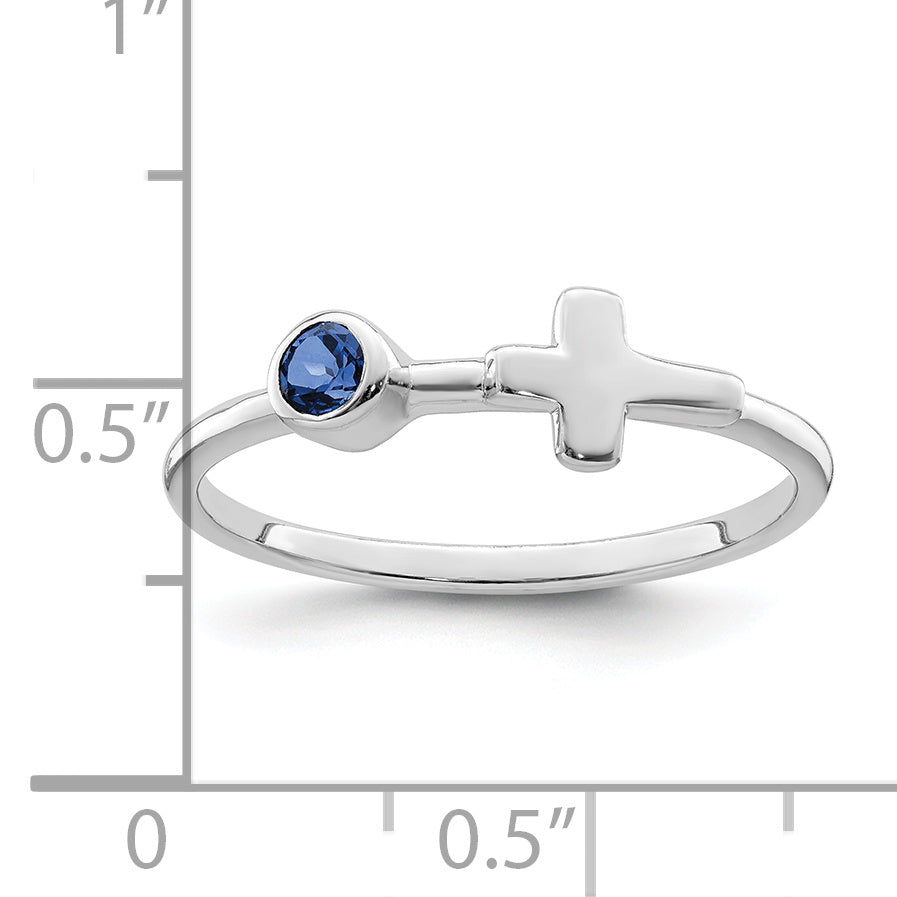 Sterling Silver Rhodium-Plated Polished Cross Lab Created Sapphire Ring