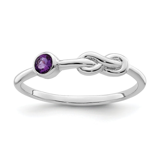 Sterling Silver Rhodium-Plated Polished Infinity Amethyst Ring