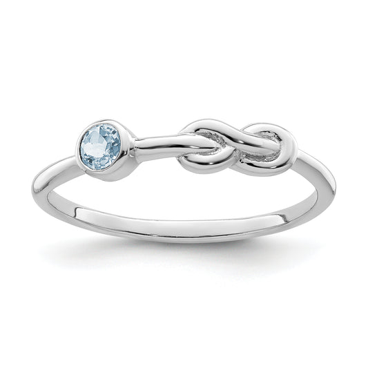 Sterling Silver Rhodium-Plated Polished Infinity Aquamarine Ring