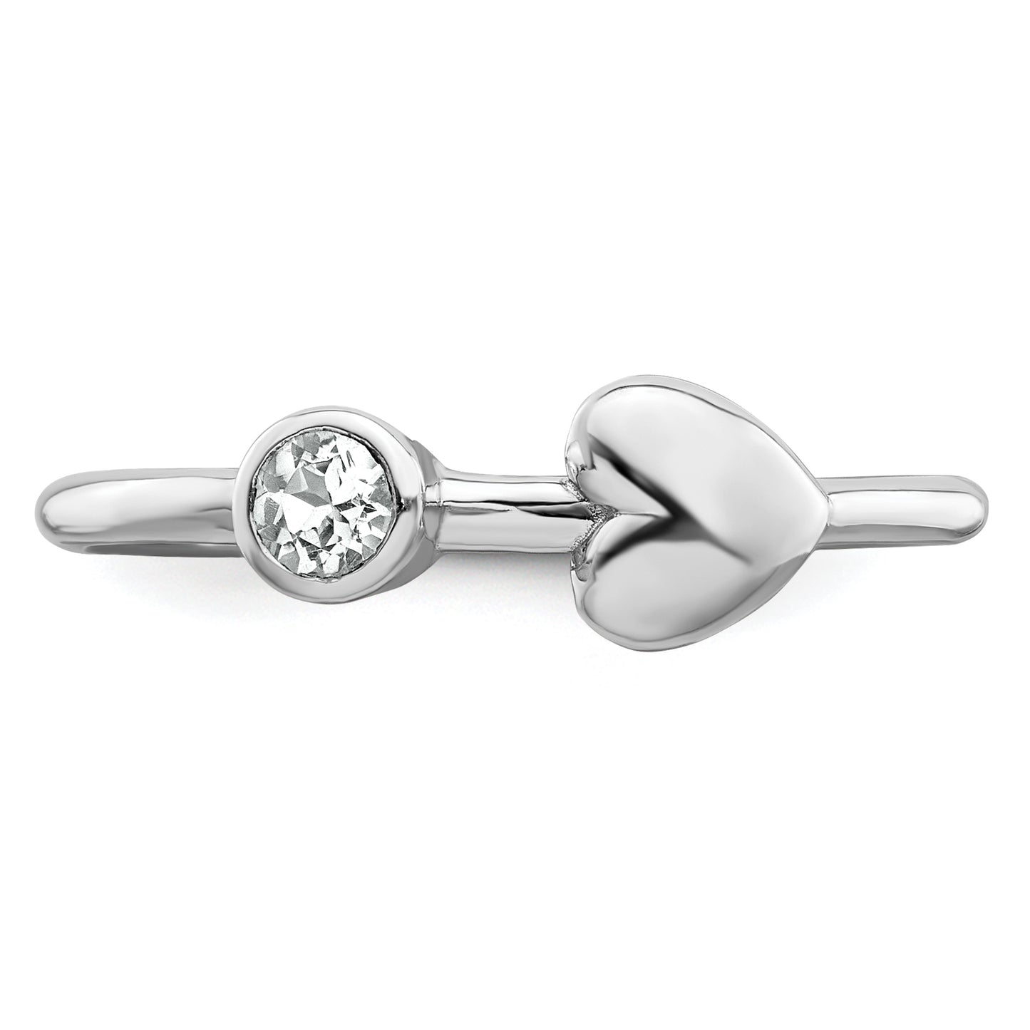 Sterling Silver Rhodium-Plated Polished Heart White Topaz Ring