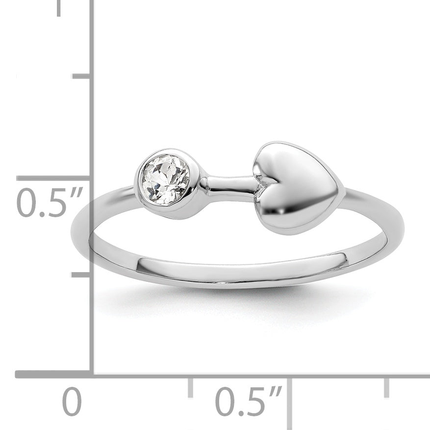 Sterling Silver Rhodium-Plated Polished Heart White Topaz Ring