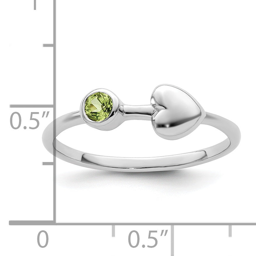 Sterling Silver Rhodium-Plated Polished Heart Peridot Ring