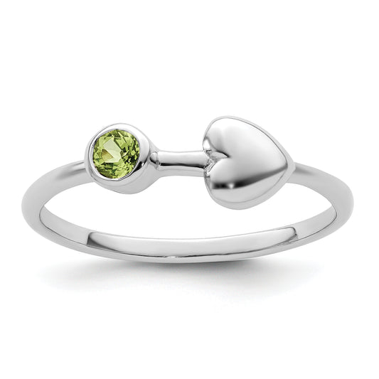 Sterling Silver Rhodium-Plated Polished Heart Peridot Ring