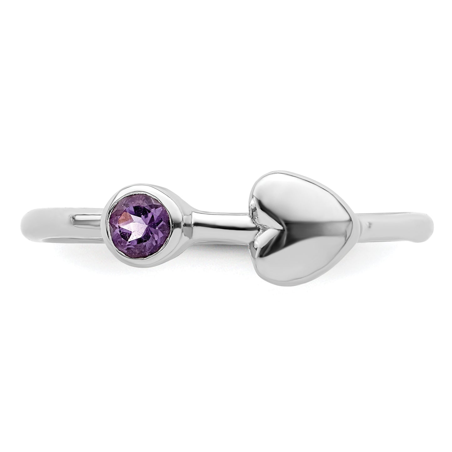 Sterling Silver Rhodium-Plated Polished Heart Amethyst Ring