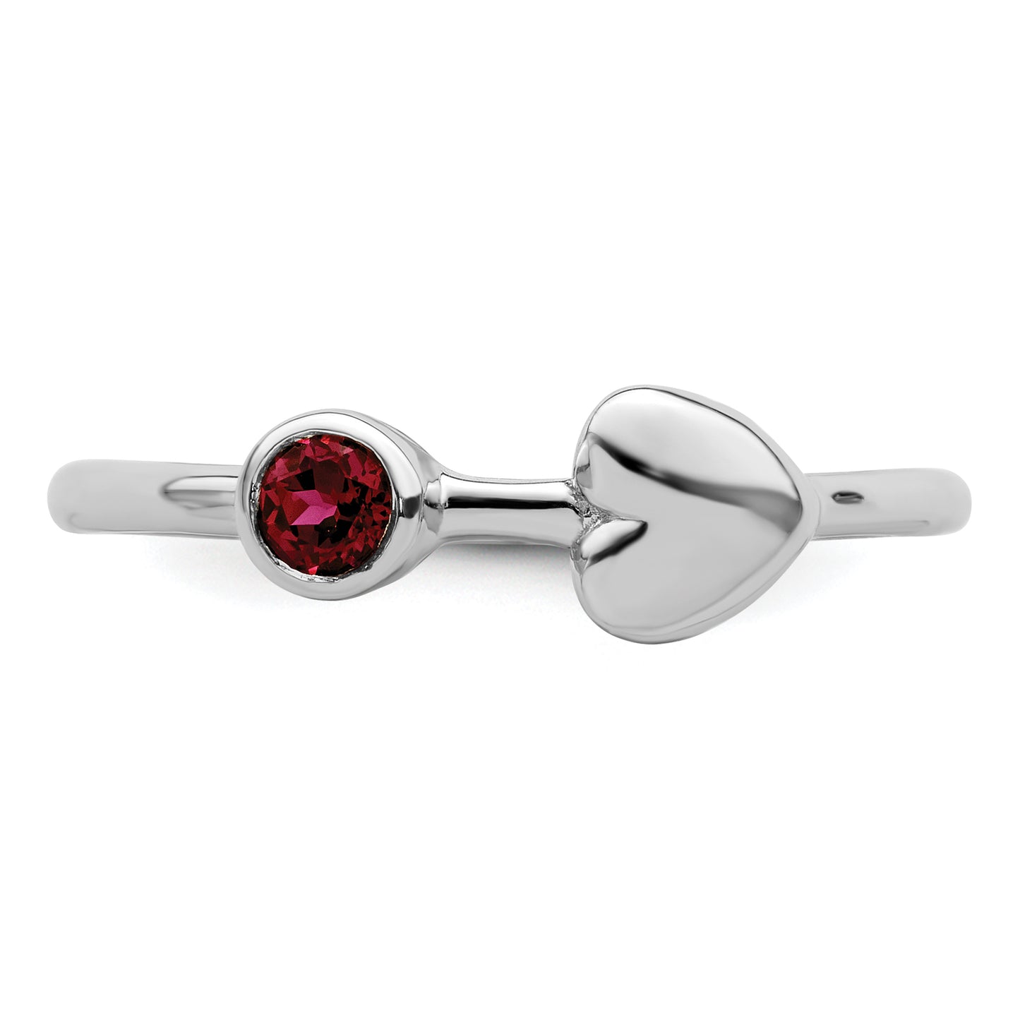 Sterling Silver Rhodium-Plated Polished Heart Lab Created Ruby Ring