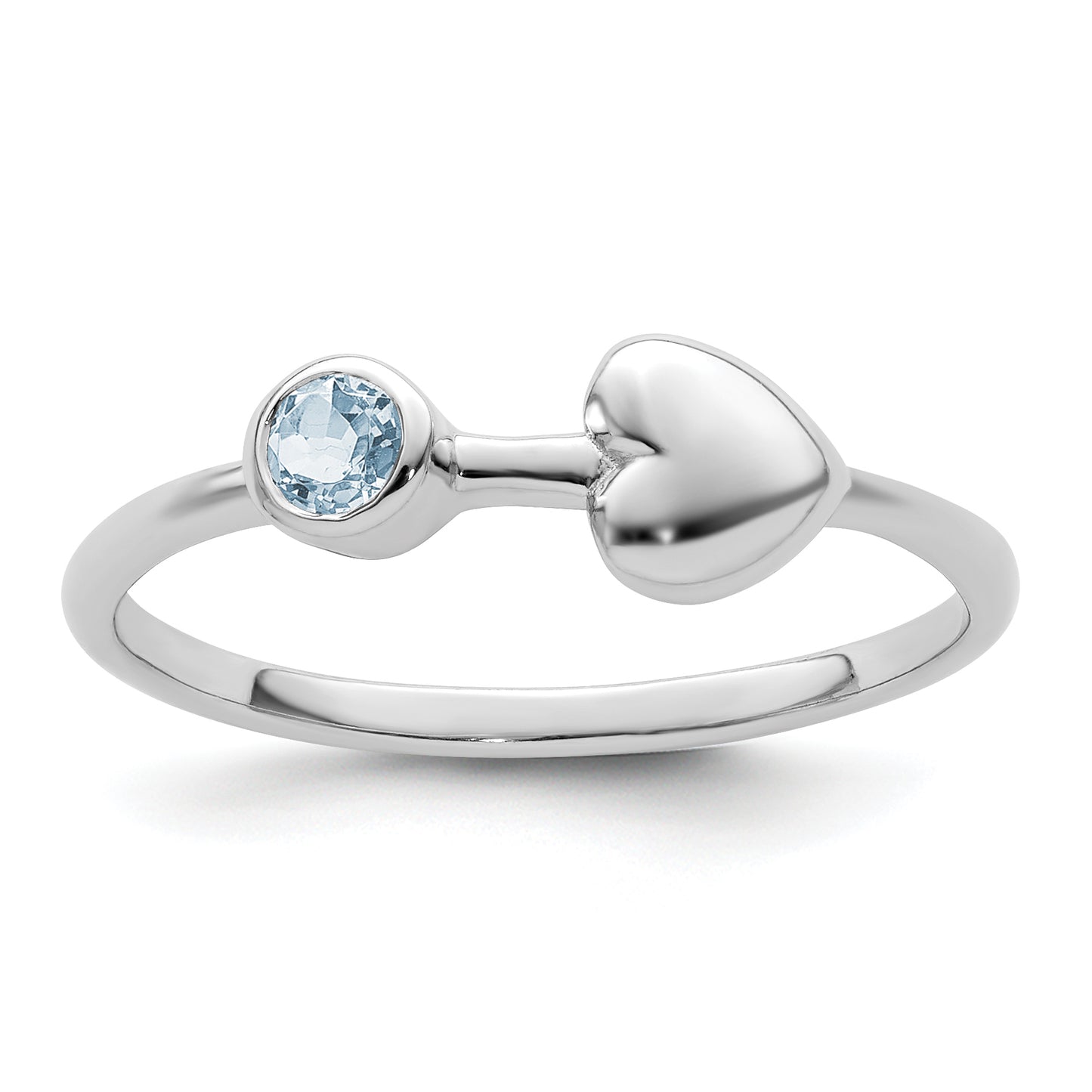 Sterling Silver Rhodium-Plated Polished Heart Aquamarine Ring