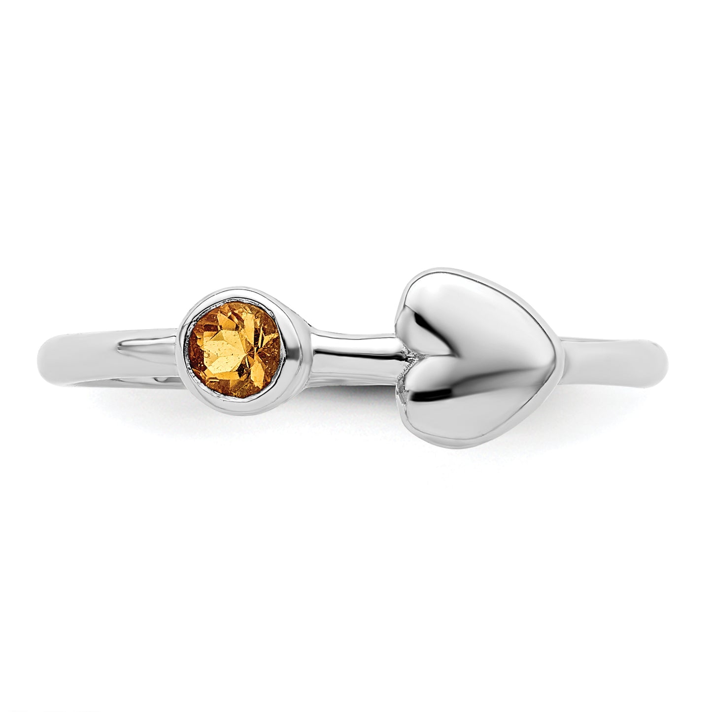 Sterling Silver Rhodium-Plated Polished Heart Citrine Ring