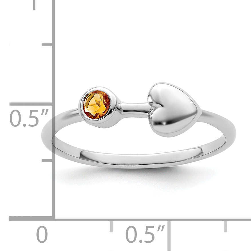 Sterling Silver Rhodium-Plated Polished Heart Citrine Ring