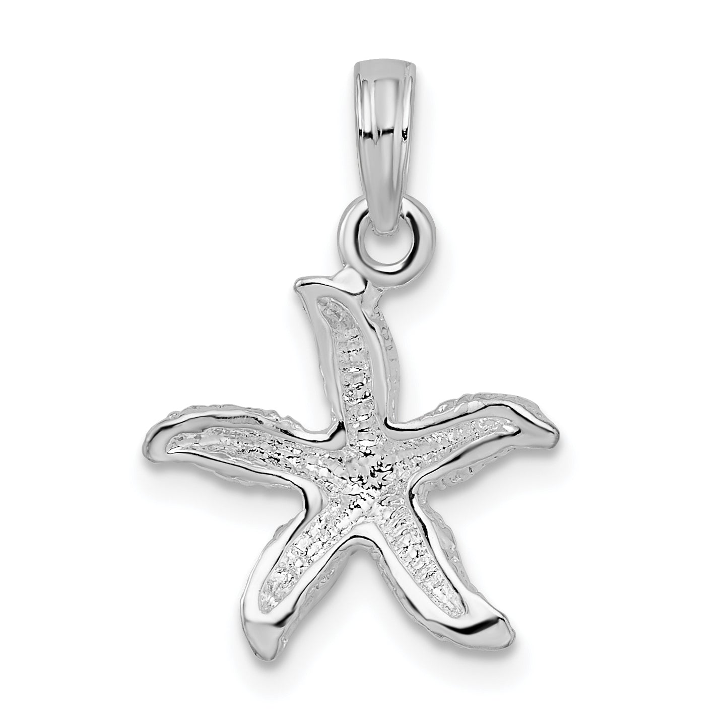 Sterling Silver De-Ani Rhodium-Plated Polished And Textured Small Starfish Pendant