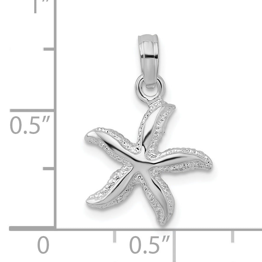 Sterling Silver De-Ani Rhodium-Plated Polished And Textured Small Starfish Pendant