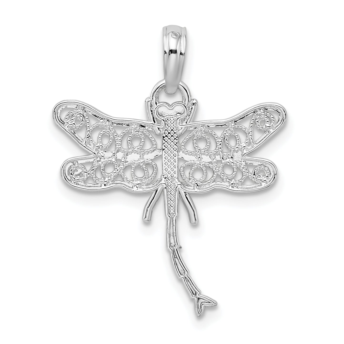 Sterling Silver De-Ani Rhodium-Plated Polished Filigree Wing Dragonfly Pendant