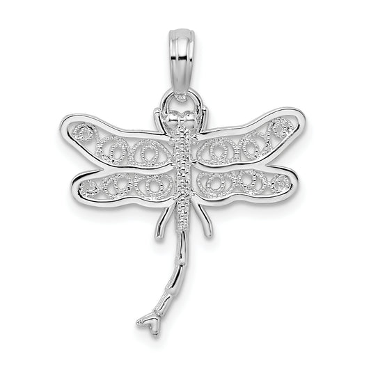 Sterling Silver De-Ani Rhodium-Plated Polished Filigree Wing Dragonfly Pendant