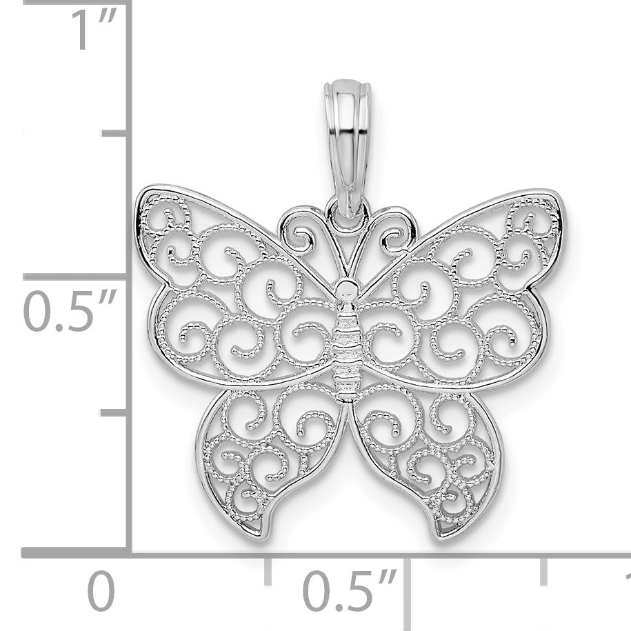 Sterling Silver De-Ani Rhodium-Plated Polished Filigree Wing Butterfly Pendant