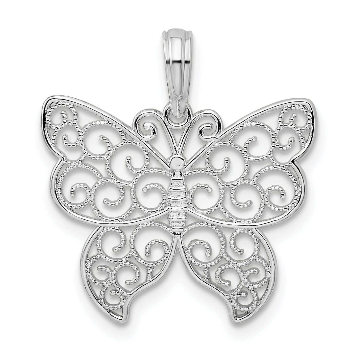 Sterling Silver De-Ani Rhodium-Plated Polished Filigree Wing Butterfly Pendant