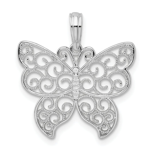 Sterling Silver De-Ani Rhodium-Plated Polished Filigree Wing Butterfly Pendant