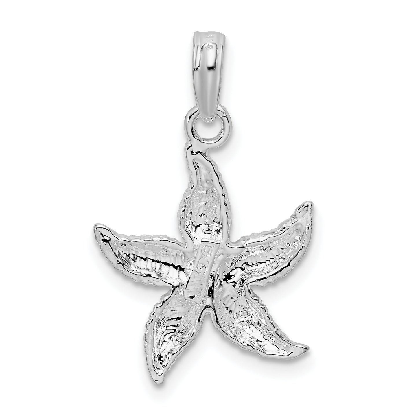 Sterling Silver De-Ani Rhodium-Plated Polished And Textured Starfish Pendant