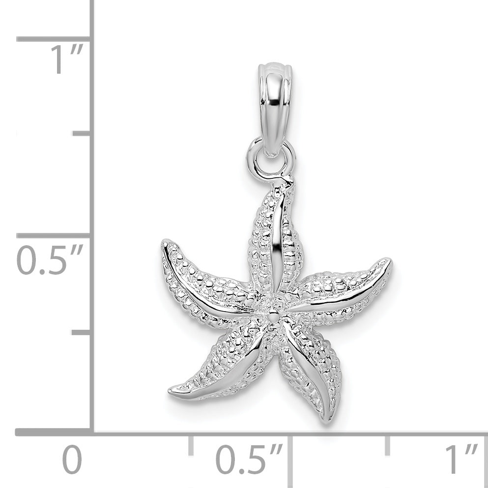 Sterling Silver De-Ani Rhodium-Plated Polished And Textured Starfish Pendant