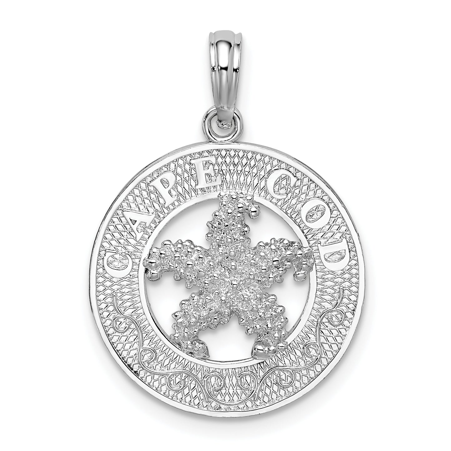 Sterling Silver De-Ani Rhodium-Plated Polished Cape Cod With Starfish Circle Pendant