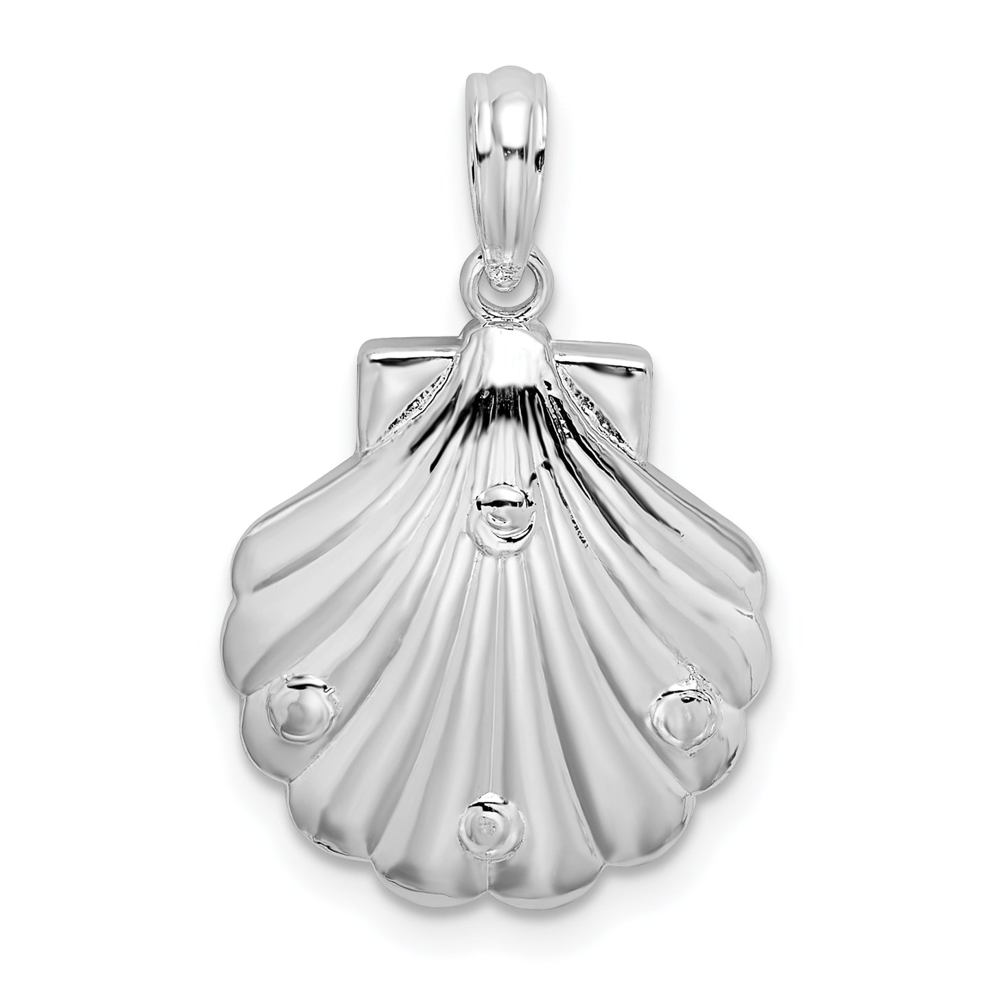 Sterling Silver De-Ani Rhodium-Plated Polished And Textured Shell With Starfish Pendant