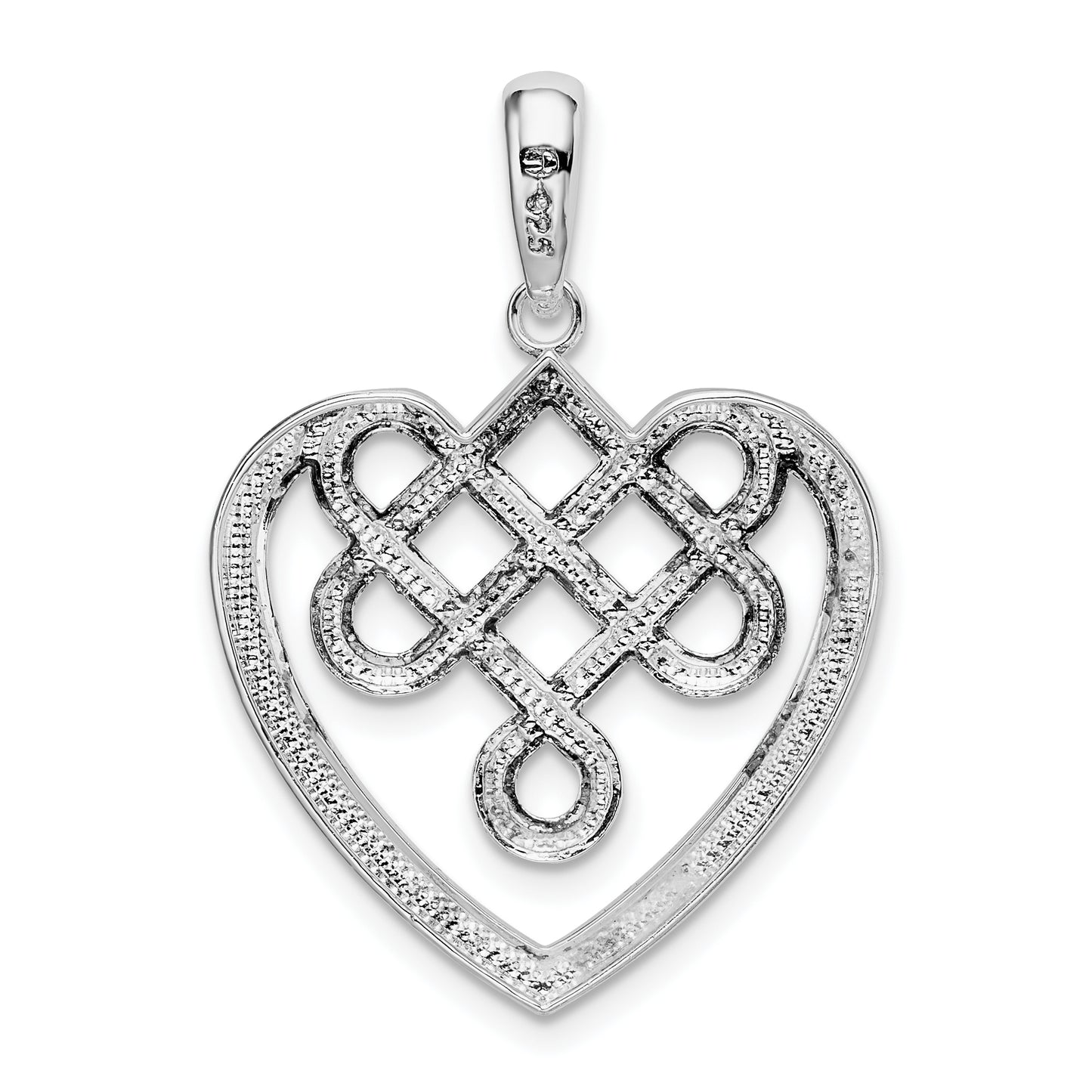 Sterling Silver De-Ani Rhodium-Plated Polished Celtic Knot Heart Pendant