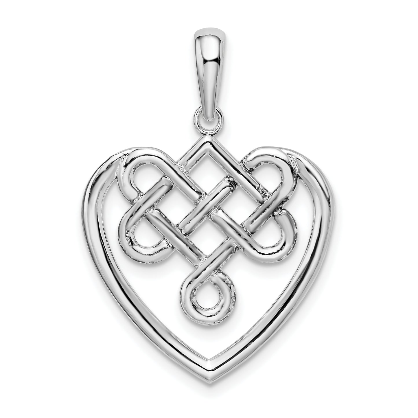 Sterling Silver De-Ani Rhodium-Plated Polished Celtic Knot Heart Pendant