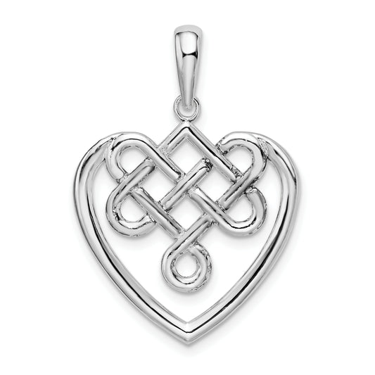 Sterling Silver De-Ani Rhodium-Plated Polished Celtic Knot Heart Pendant