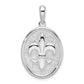 Sterling Silver De-Ani Rhodium-Plated Polished And Textured Fleur De Lis Oval Pendant