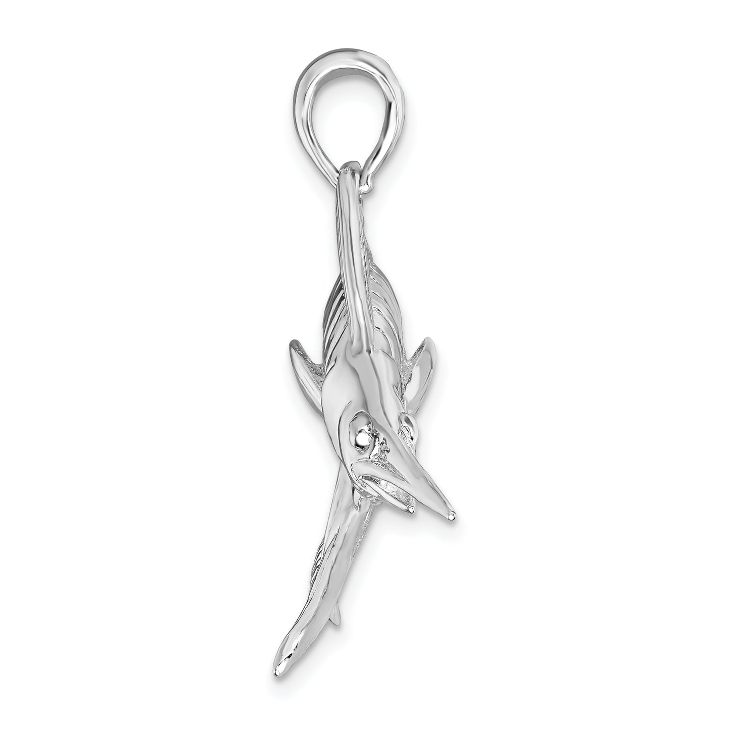 Sterling Silver De-Ani Rhodium-Plated Polished And Satin 3D White Marlin Pendant