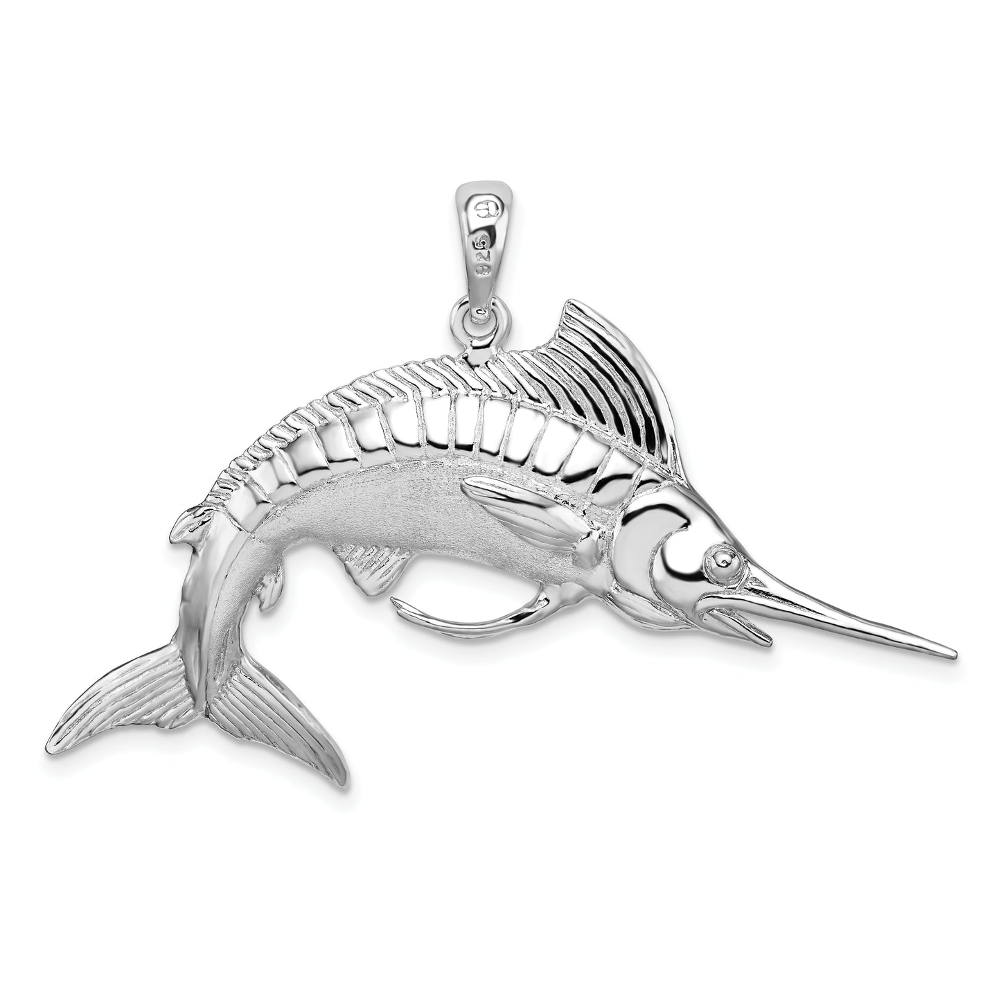 Sterling Silver De-Ani Rhodium-Plated Polished And Satin 3D White Marlin Pendant